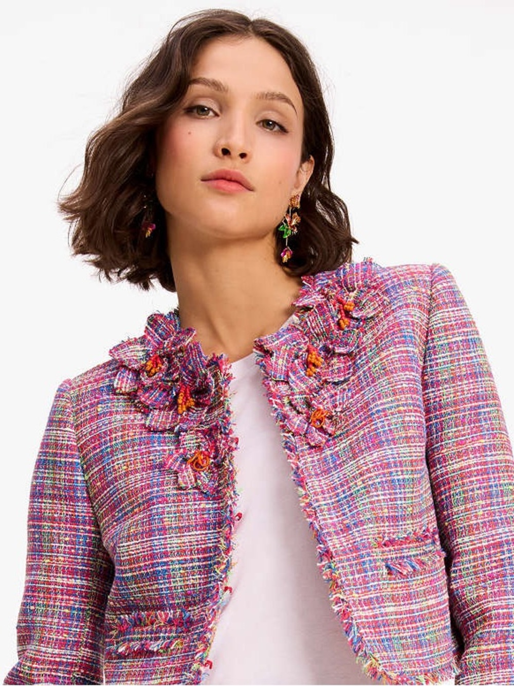 $550 Kate Spade Couture Colorful Tweed Woven Ruffled Blazer Contemporary Size 12